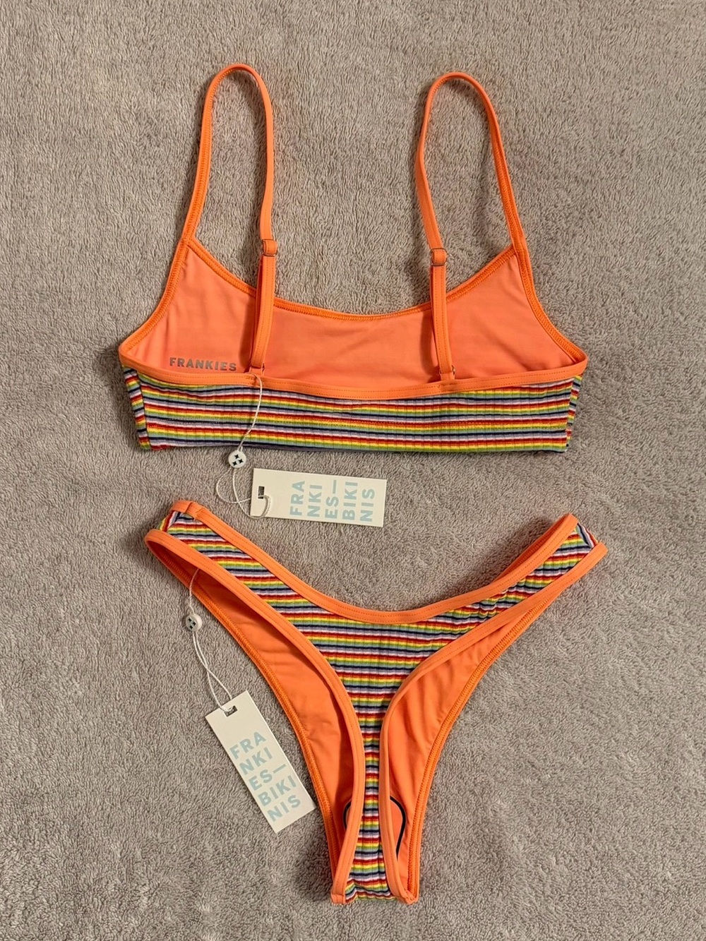 Frankie's Bikinis - 'Bay View' Multi-Stripe Scoop Top & High-Cut Thong - SM - Picture 5 of 7